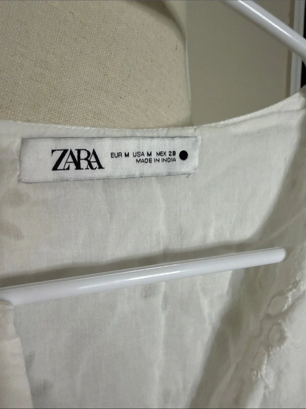 Zara White Eyelet V-Neck Tiered Tunic